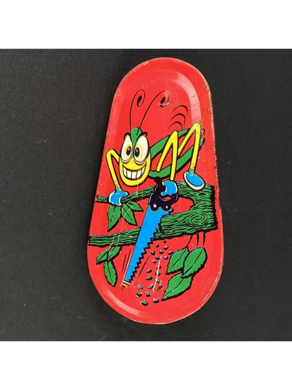 Vintage Red Tin Cricket Grasshopper Clicker Toy USA Made Collectible